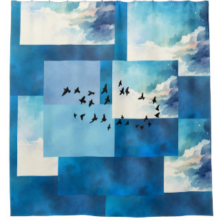 Blue Sky Birds Design Shower Curtains