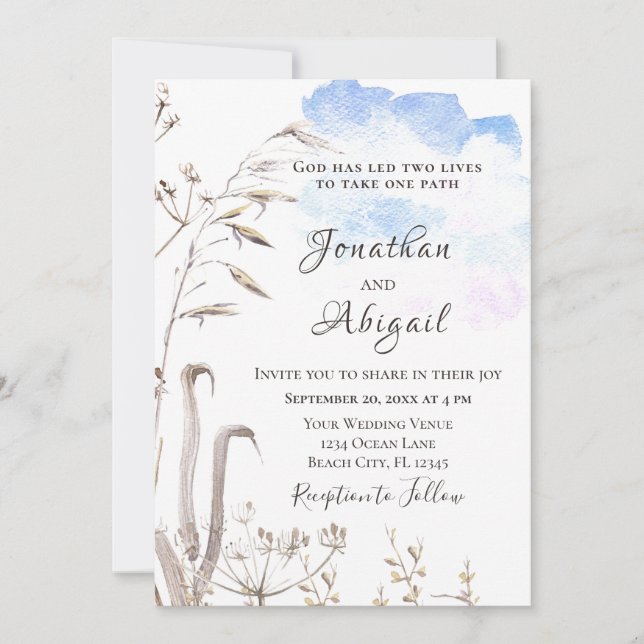 Blue Sky Botanical Garden Casual Christian Wedding Invitation (Front)