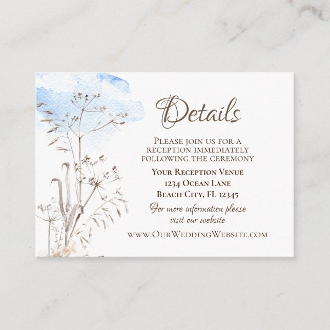 Blue Sky Casual Botanical Dried Herbs Wedding Enclosure Card (Front)