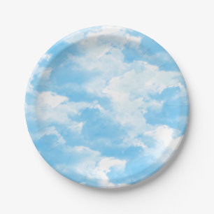 Blue Sky Clouds Paper Plate