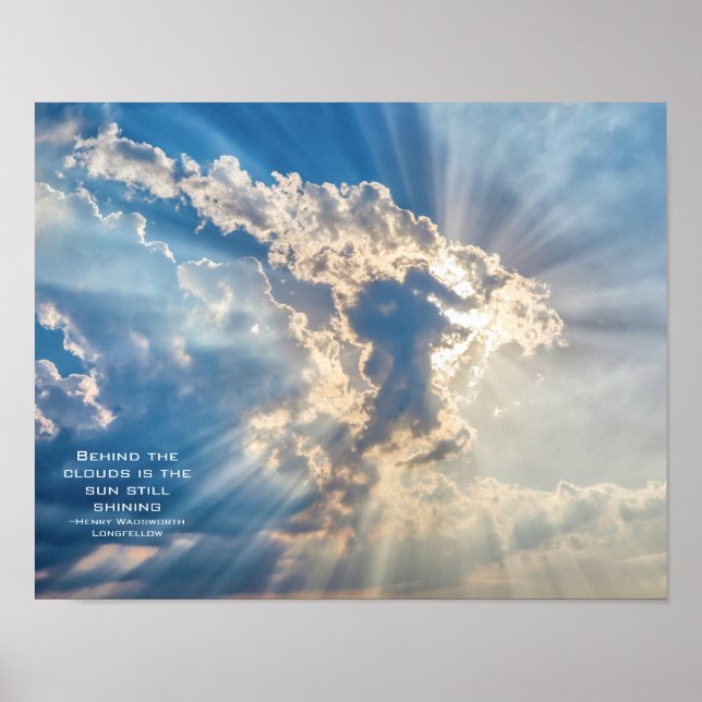 Blue Sky Clouds Sunlight Inspirational Quote Poster (Front)