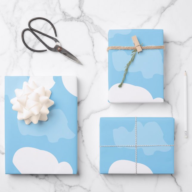 Blue Sky Clouds Wrapping Paper Sheet (Front)