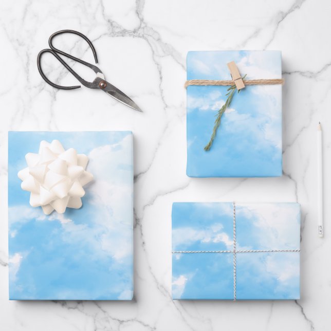Blue Sky Clouds Wrapping Paper Sheet (Front)