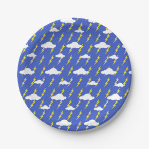 Blue Sky Cloudy Thunderstorm White Clouds Thunders Paper Plate