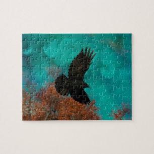 Blue Sky Crow Art Jigsaw Puzzle