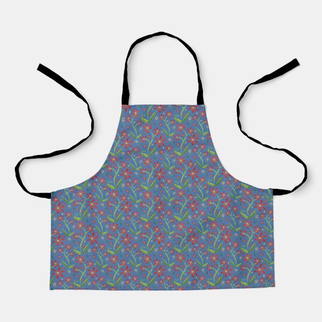 Blue Sky | Dancing Watercolor Daisies Kids Apron (Front)