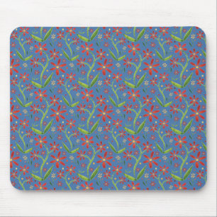 Blue Sky   Dancing Watercolor Daisies Mouse Pad