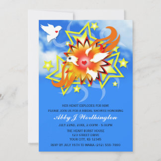 Blue Sky Exploding Birds Bridal Shower Invitations
