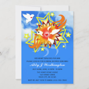 Blue Sky Exploding Birds Bridal Shower Invitations