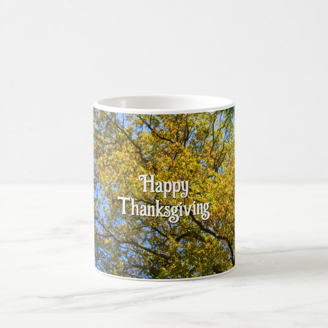 Blue Sky Fall Foliage  - Personalized Thanksgiving Coffee Mug (Center)