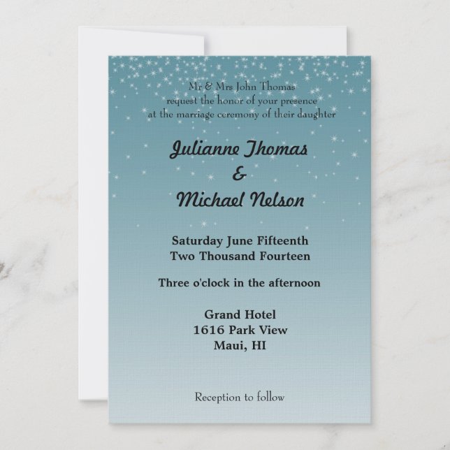 Blue Sky Falling Stars Wedding Invitation (Front)