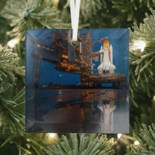 Blue Sky for Space Shuttle Atlantis Launch Glass Tree Decoration