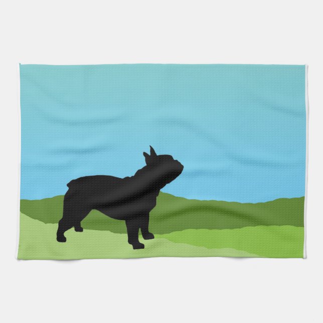Blue Sky French Bulldog Tea Towel (Horizontal)