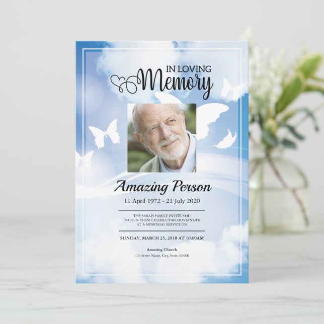 Blue sky Funeral order of service Invitation (Standing Front)