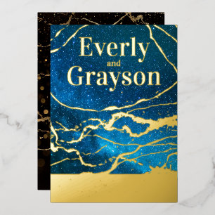 Blue Sky Galaxy Agate Marble Gold Wedding    