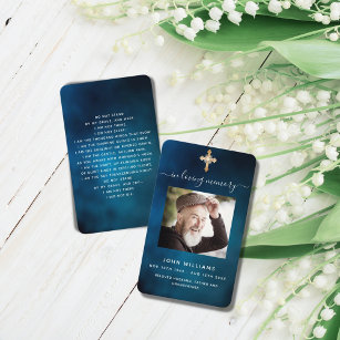 Blue sky gold cross photo funeral prayer card