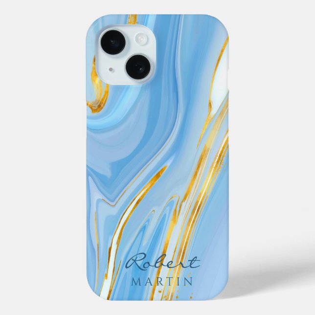 Blue Sky Gold Glitter Marble Customisable Case-Mate iPhone Case (Back)