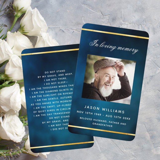 Blue sky gold photo funeral prayer card (Creator Uploaded)