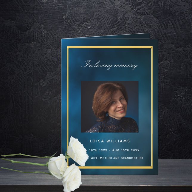 Blue sky gold photo funeral program (Creator Uploaded)