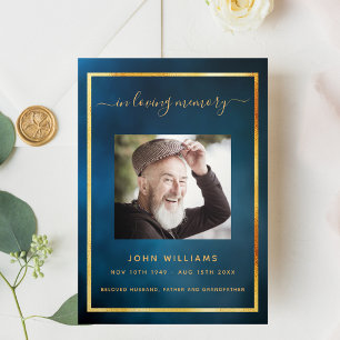 Blue sky gold photo tri-fold funeral program