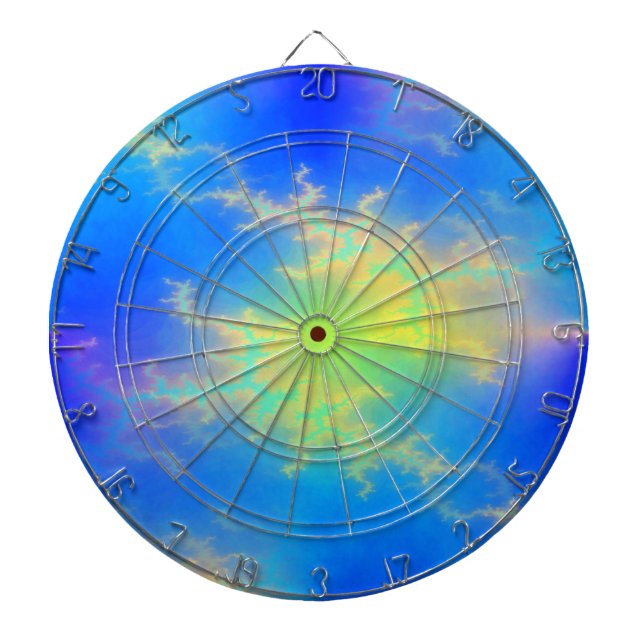 Blue Sky & Golden Yellow Lightning Bolts Dartboard (Front)