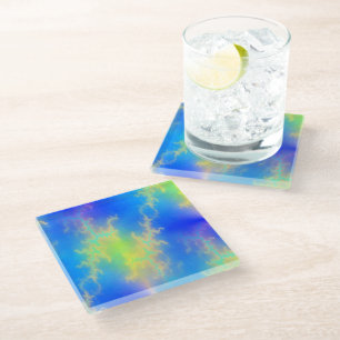 Blue Sky & Golden Yellow Lightning Bolts Glass Coaster