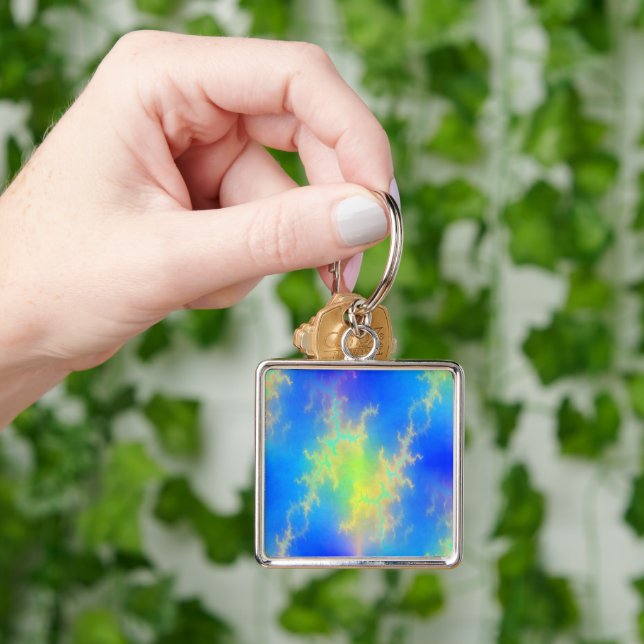 Blue Sky & Golden Yellow Lightning Bolts Key Ring (Hand)
