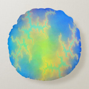 Blue Sky & Golden Yellow Lightning Bolts Round Cushion