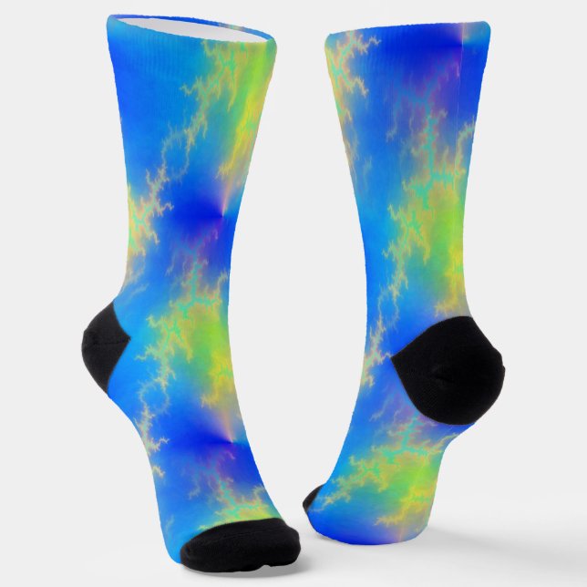 Blue Sky & Golden Yellow Lightning Bolts Socks (Angled)