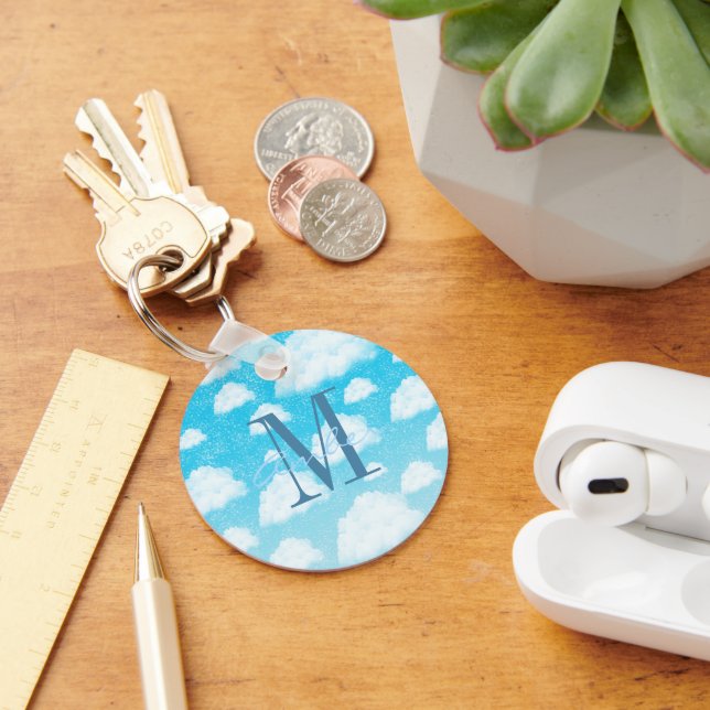 Blue Sky Gradient White Clou Personalised Keychain (Desk)
