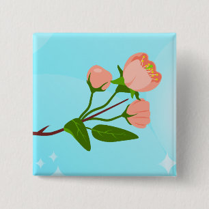 Blue sky gradient with blooming spring branch 15 cm square badge