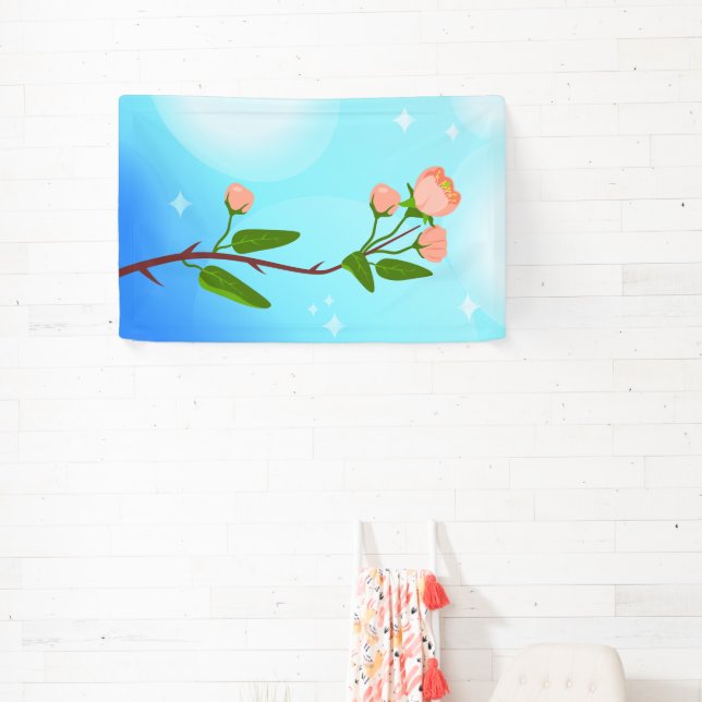 Blue sky gradient with blooming spring branch  banner (Insitu)