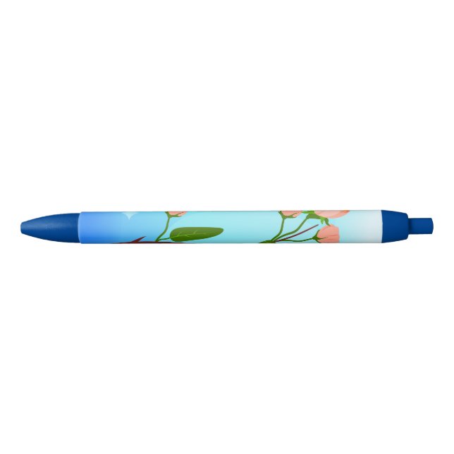 Blue sky gradient with blooming spring branch black ink pen (Front)