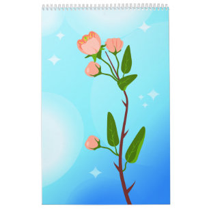 Blue sky gradient with blooming spring branch  calendar