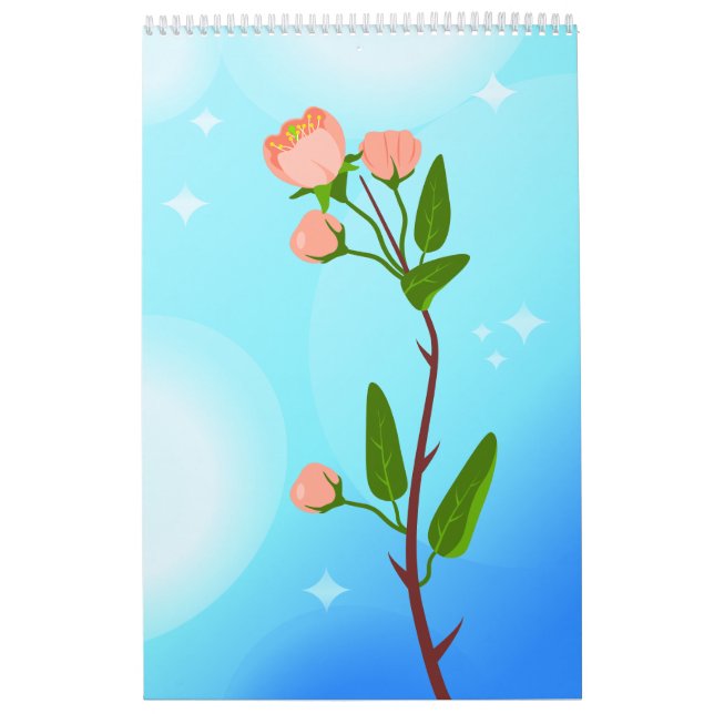 Blue sky gradient with blooming spring branch  calendar (Cover)
