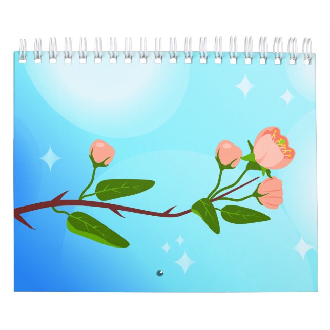 Blue sky gradient with blooming spring branch  calendar (Cover)