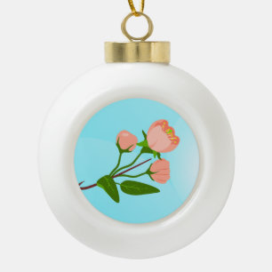 Blue sky gradient with blooming spring branch  ceramic ball christmas ornament