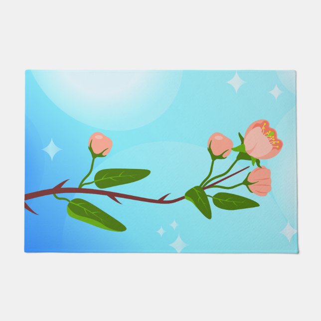 Blue sky gradient with blooming spring branch  doormat (Front)