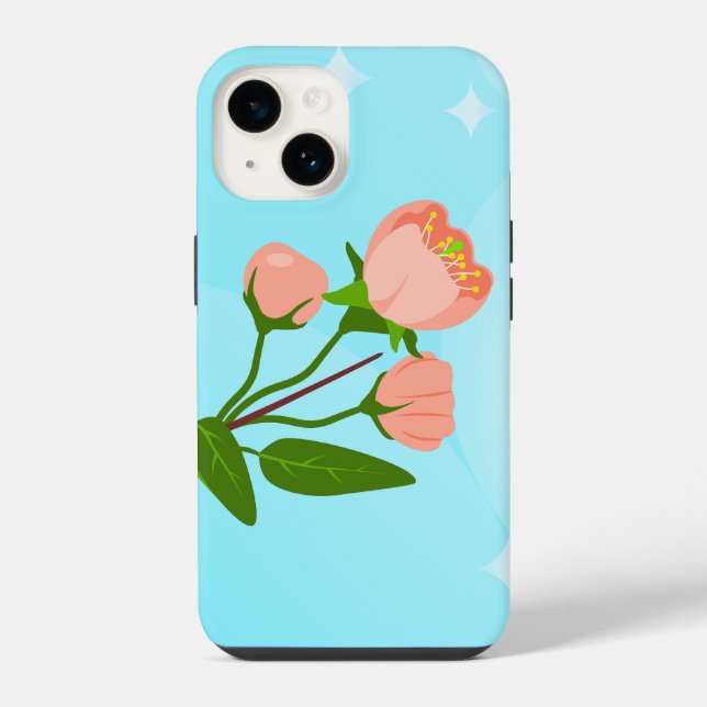 Blue sky gradient with blooming spring branch  iPhone case (Back)