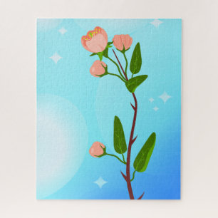Blue sky gradient with blooming spring branch jigsaw puzzle