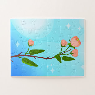 Blue sky gradient with blooming spring branch  jigsaw puzzle