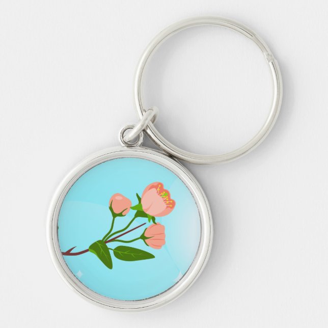 Blue sky gradient with blooming spring branch  key ring (Front)