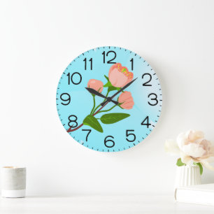 Blue sky gradient with blooming spring branch large clock