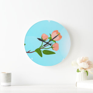 Blue sky gradient with blooming spring branch large clock