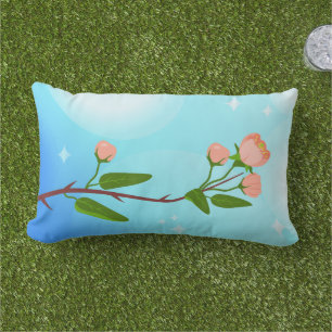 Blue sky gradient with blooming spring branch lumbar cushion