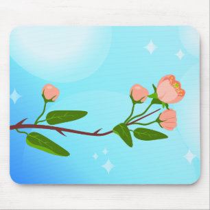 Blue sky gradient with blooming spring branch mouse pad