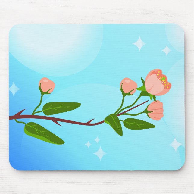 Blue sky gradient with blooming spring branch  mouse pad (Front)