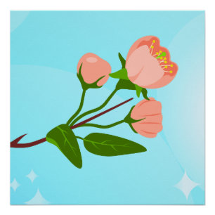 Blue sky gradient with blooming spring branch poster