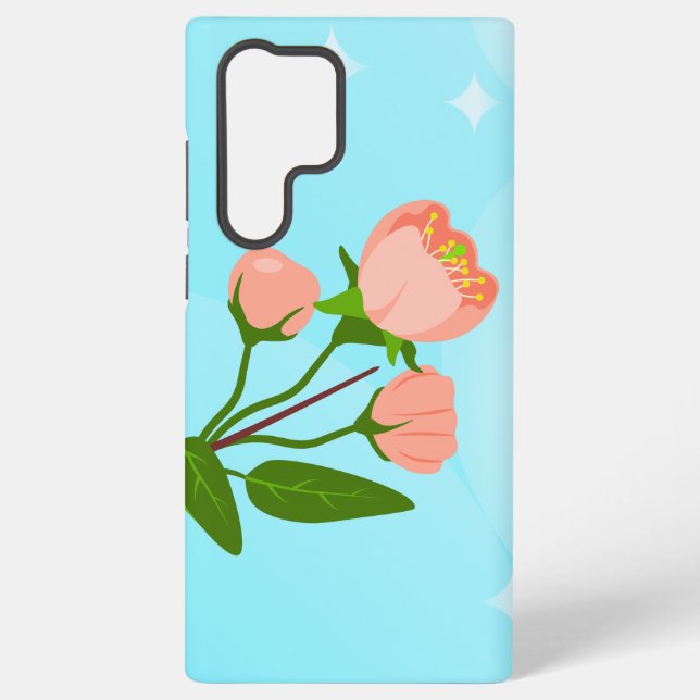 Blue sky gradient with blooming spring branch   samsung galaxy s22 ultra case (Back)