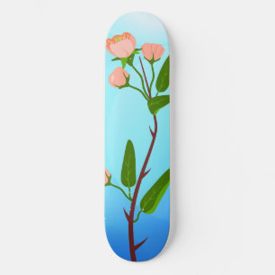 Blue sky gradient with blooming spring branch skateboard